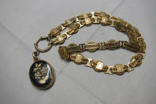 Victorian Gold Filled Book Chain Necklace W/mourning Locket Scrap/use 43g (c21)
