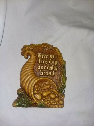 Vintage Plastic Colorful Wall Plaque " Give Us This Day Our Daily Bread ".