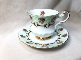 Vintage Royal Dover China Tea Cup Saucer Pink Floral Roses Gold Trim Lt Green