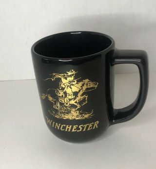 Vintage Winchester Coffee Cup Mug Cowboy On Horse Gold Black Rifle
