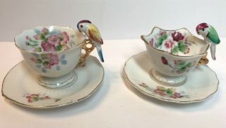 Set Of Two Tiny Hand Painted Cups And Saucers Made In Japan