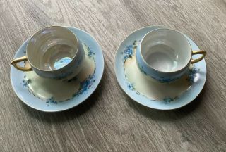 2 Antique D & B Made In Germany Tea Cup & Saucer Lusterware Teacup Set