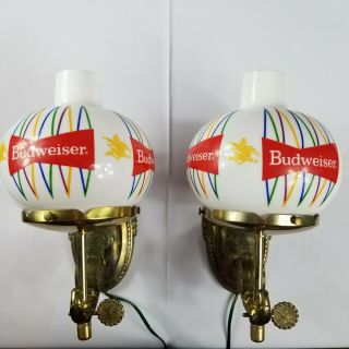 Vintage Pair Budweiser Beer Anheuser Busch Advertising Lamps Wall Sconces