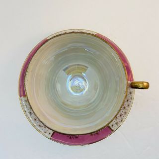 Vintage Iridescent Luster Pedestal Tea Cup and Saucer Pink White Gold Japan 2