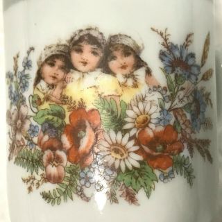 Antique Victorian Child ' s Cup Mug Three Girls in Flowers Germany Transferware 3