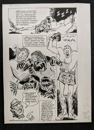 1969 Ali Called Clay Frazier & Quarry Boxing Cartoon Art By Germano