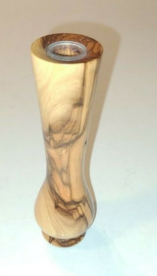 Hand Turned Burl 5 " Tall Olive Wood Bud Vase 1 1/2 " Diameter With Plastic Insert