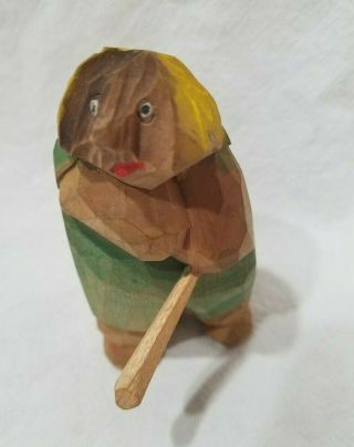 Vintage Norway Hand Carved Wooden Troll Gnome Stick Norwegian