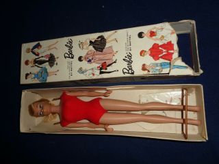 Vintage Mattel Barbie Stock 850 Japan Ash Blonde Ponytail 1962 Stand - Red Swims
