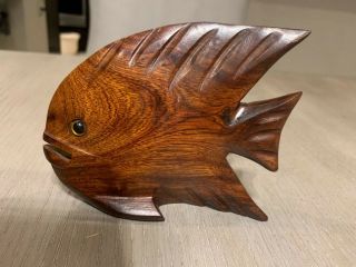 Hand Carved Wooden Fish With Defect - 5 " X 4 " X 1.  5 " Brown Wood