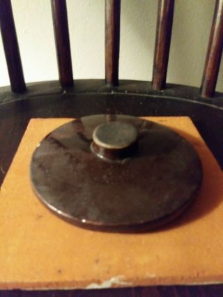 Antique Stoneware Jar Lid W/ Albany Slip Glaze