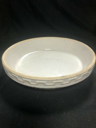 Antique Stoneware Crock Pie Plate Primitive White Salt Glaze 10” Pot Saucer