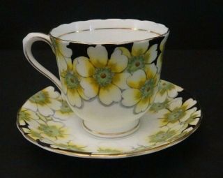 Vintage Victoria C & E Bone China Tea Cup & Saucer Annette Black Yellow England
