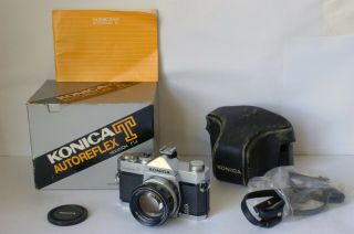 Vintage Konica Autoreflex T Film Camera With Hexanon 57mm F/1.  4 Lens