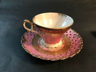 Lipper & Mann Royal Halsey Very Fine Tea Cup & Saucer Pink And Gold Trim