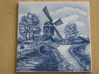 Vintage Mosa Holland Ceramic Tile With Windmill