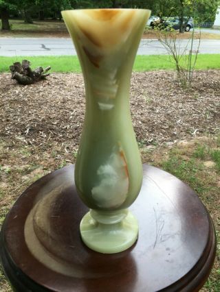 Vintage Alabaster Marble Stone Vase Green Brown Tan Red Colors Agate 9 3/4”