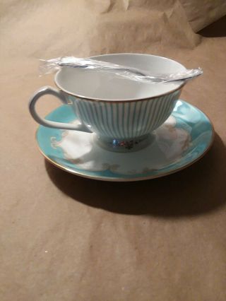 Floris Fine Bone China Teacup Saucer And Spoon Made In England
