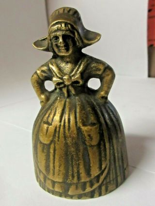 Vintage 3 " Bronze Bell Dutch Lady With Hands On Hips Peerage On Clapper