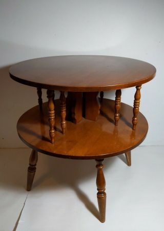 Vtg Tell City Chair Andover Hard Rock Maple Wood 2 - Tier Round Table 825 Colonial