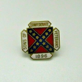 Vintage Enamel Sons Of Confederate Veterans 1896 Lapel Pin Stamped 10k Gf