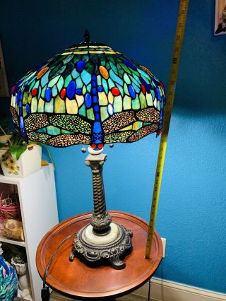 XL Exquisite VTG Tiffany Style Dragonfly Stained Glass Lamp - Multi Color 2
