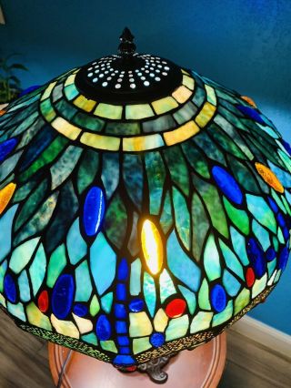 XL Exquisite VTG Tiffany Style Dragonfly Stained Glass Lamp - Multi Color 3