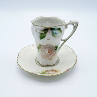 Antique Rs Prussia Tall Cup And Saucer,  Satin Finish,  Roses
