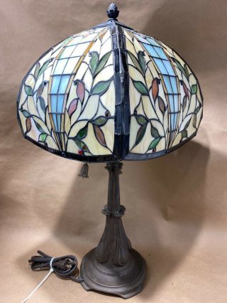 Tiffany Style Square Dome Stained Glass Table Accent Lamp Lead Vintage Antique