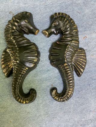 Vintage Black Seahorse Wall Plaque Chalkware With Gold Rub Finish