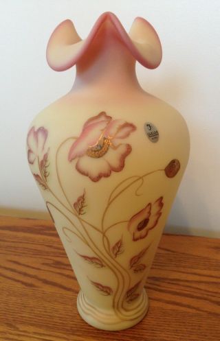 Rare Vintage Fenton Art Glass Burmese Poppy Limited Edition Vase