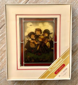 Vintage Mj Hummel Hand Painted Glass Panel Ars Edition Hanging Picture Le Art