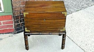 Oriental Vintage style wood footed accent table trunk chest 3