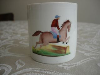 Antique Staffordshire Pottery Mug Steeplechase Horse Racing Scene Early Mid 19C 3