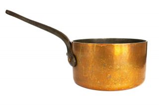Vintage Made In France 7 1/4 " Heavy 5 Lb 4 Oz Hammered Copper Sauce Pan 3mm