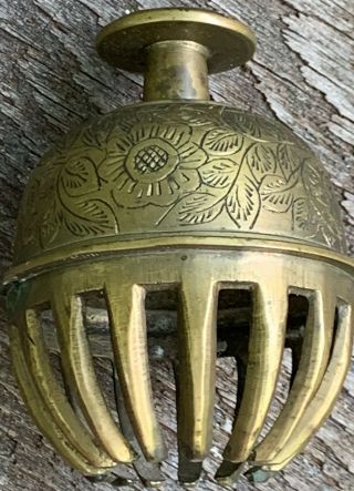 Vintage Large India Elephant Claw Bell Etched Brass Bell Temple Ornate Engraved
