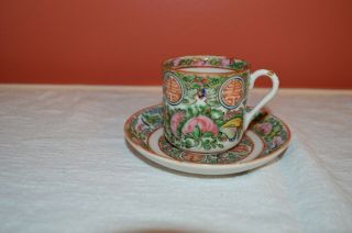 Vintage Chinese Export Famille Rose Hand Painted Demitasse Cup Saucer