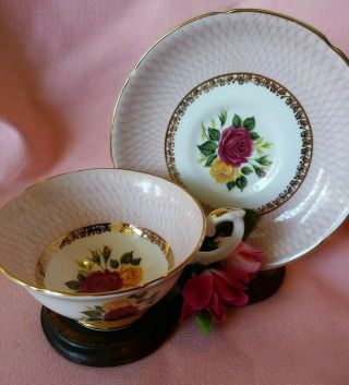 Vintage Royal Grafton Red/yellow Roses Bone China Tea Cup & Saucer Set