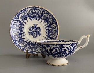 Antique Coalport Bone China 5012a Blue Flower Basket China Tea Cup & Saucer