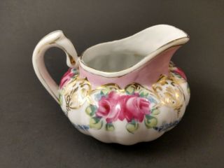 Vintage Antique Cream Pitcher Hand Painted Ceramic Porcelain Roses Gold Gilding