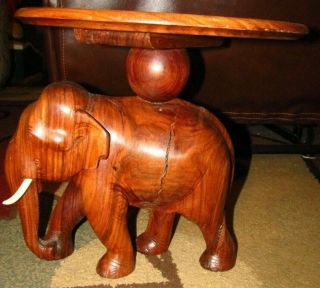Vintage Sissoo Wooden Anglo Indian Elephant Side Table 13.  5 " X 13.  75 " Diam 10lbs