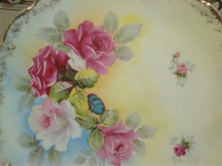 Antique Cabinet Plate Hand Painted Roses Large 12 " Decorator Plate