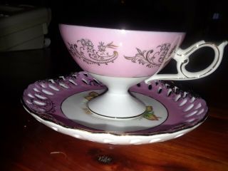 Royal Halsey Fine China Tea Cup & Reticulated Saucer Pink Rose 2