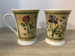 Pimpernel Fine Bone China 2 Floral Footed Coffee Mugs Cups Designed In England