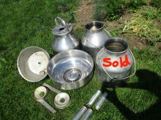 Vtg De Laval Stainless Milking Cans Buckets 1 Lid Misc Cream Separator Parts