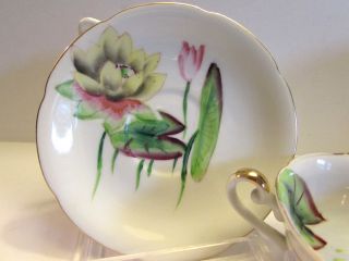 VINTAGE MERIT OCCUPIED JAPAN CUP & SAUCER WATER LILY PAD GOLD TRIM 8 2