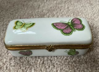 Vintage Limoge France White Porcelain Butterfly Hinged Trinket Box 4” Wide