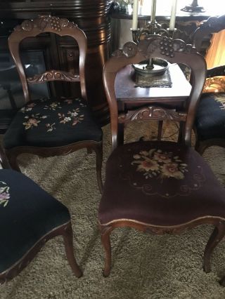 Victorian Walnut Dining Chairs w/ Needlepoint Seats 5 2