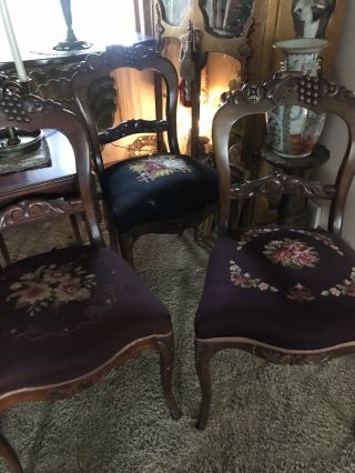 Victorian Walnut Dining Chairs w/ Needlepoint Seats 5 3