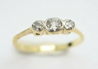 Vintage Art Deco 18ct Yellow Gold Trilogy Diamond Engagement Ring,  Size I 1/2